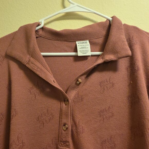 PINK Size XXL Long Sleeve Crew Neck Crop Top Quarter Button - Picture 4 of 6